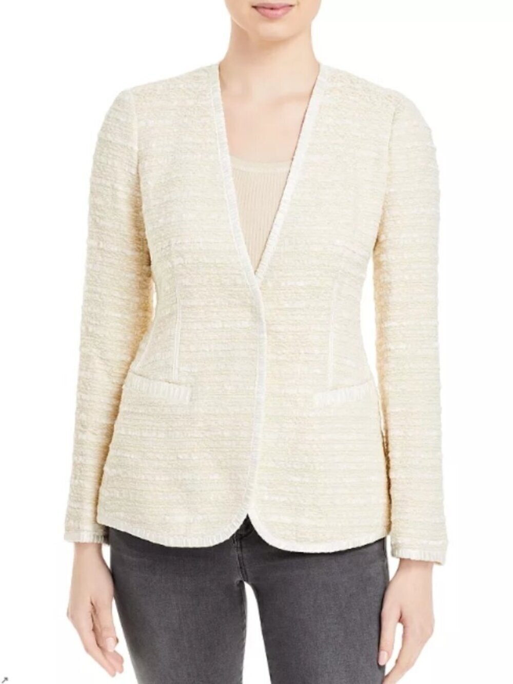 Kobi Halperin Francine Tweed One‑Button Blazer Ivory Size S NWT
